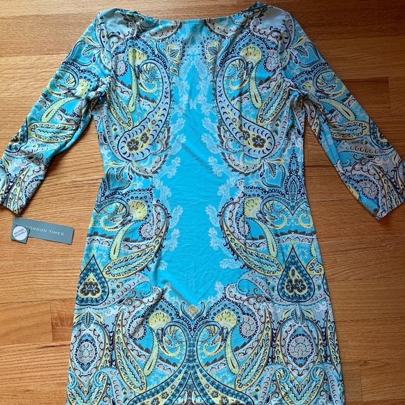 London Times Printed Jersey 3/4 Sleeve Shift Dress - Picture 6 of 7